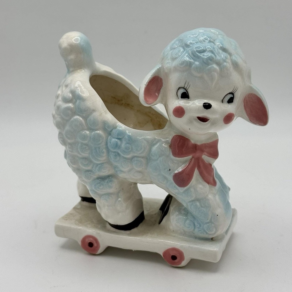Vintage Ceramic‎ Lamb Sheep Planter Pastel Pink Blue Shafford Japan
